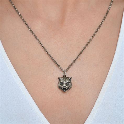 gucci gatto silver pendant|Gucci interlocking necklace.